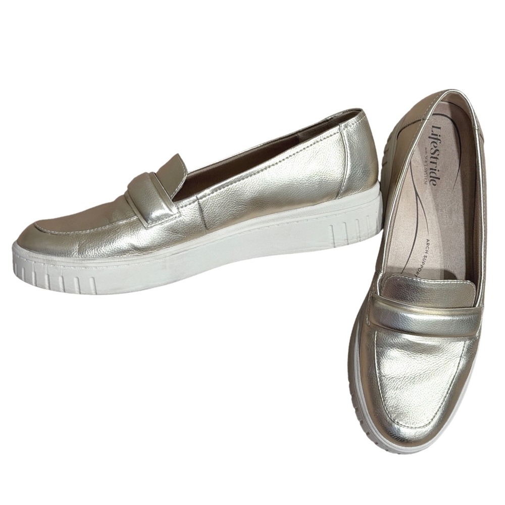 LifeStride Geneva Gold Metallic Platform Penny Loafers Slip on Shoes Womens 12M